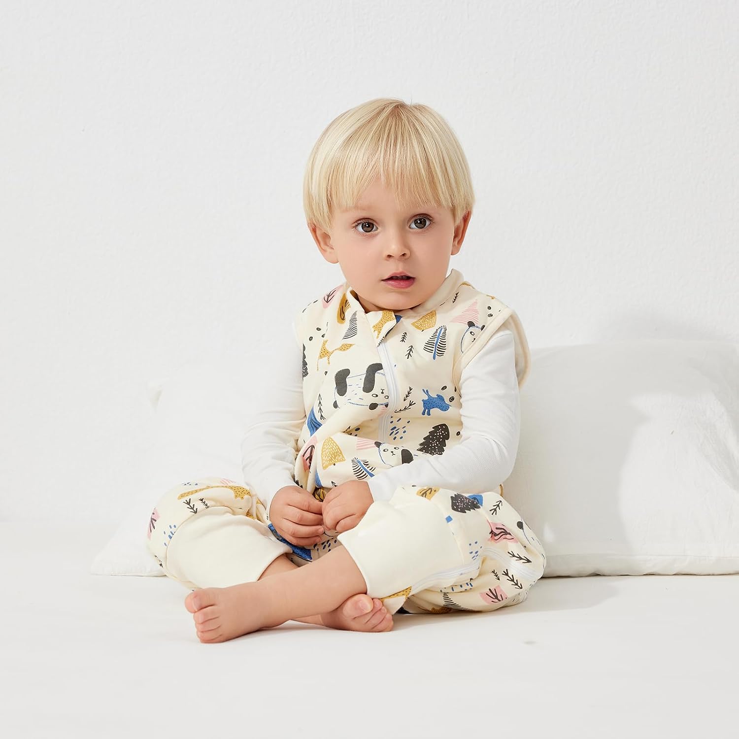 Duomiaomiao 1.5 TOG Toddler Sleep Bag 24-36 Months 100% Cotton Four Season Side Open Zipper Baby Sleep Sack with Feet, Breathable Toddler Wearable Blanket