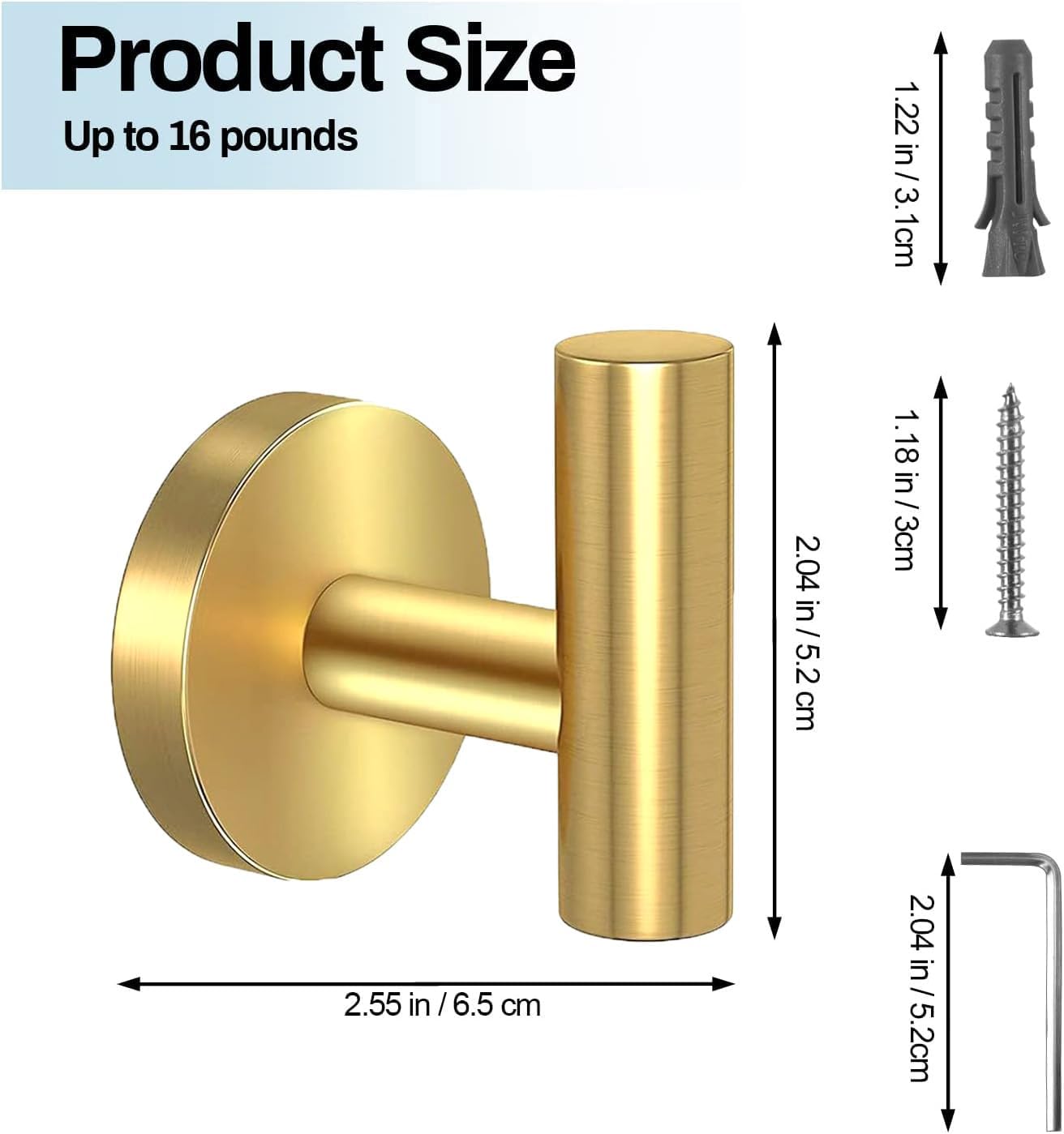 Kruodop Towel Hooks for Bathroom,4 Packs Wall Mount Towel Holder,Black Matte Wall Robe Hook,Stainless Steel Heavy Duty Door Hanger Towel Hook for Kitchen, Bedroom,Hotel,Pool,Coats - Gold