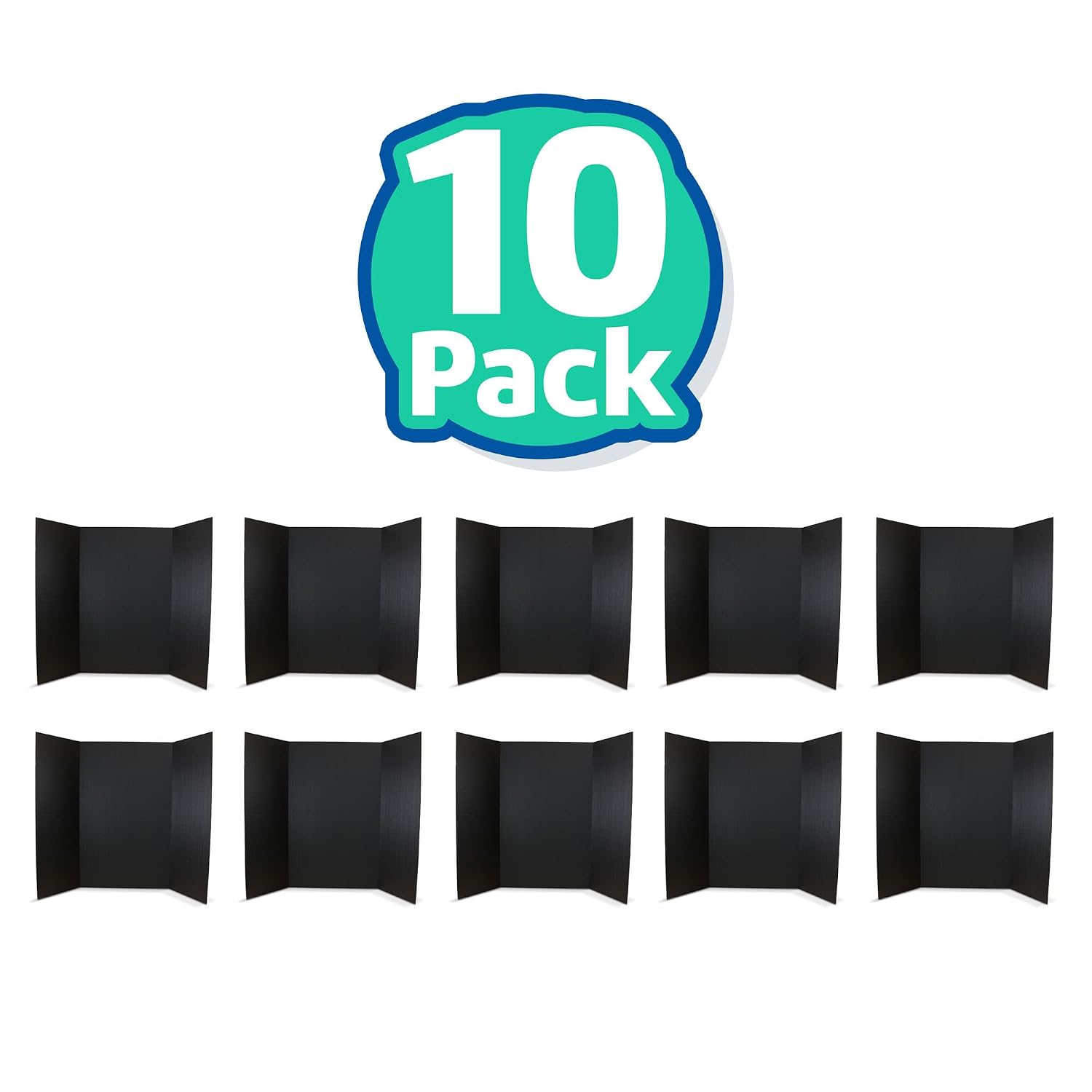 Flipside Products 36” x 48” Project Boards for Presentations, Science Fair, School Projects, Event Displays and Trifold Picture Board, Proudly Made in USA - Black - 10 Pack