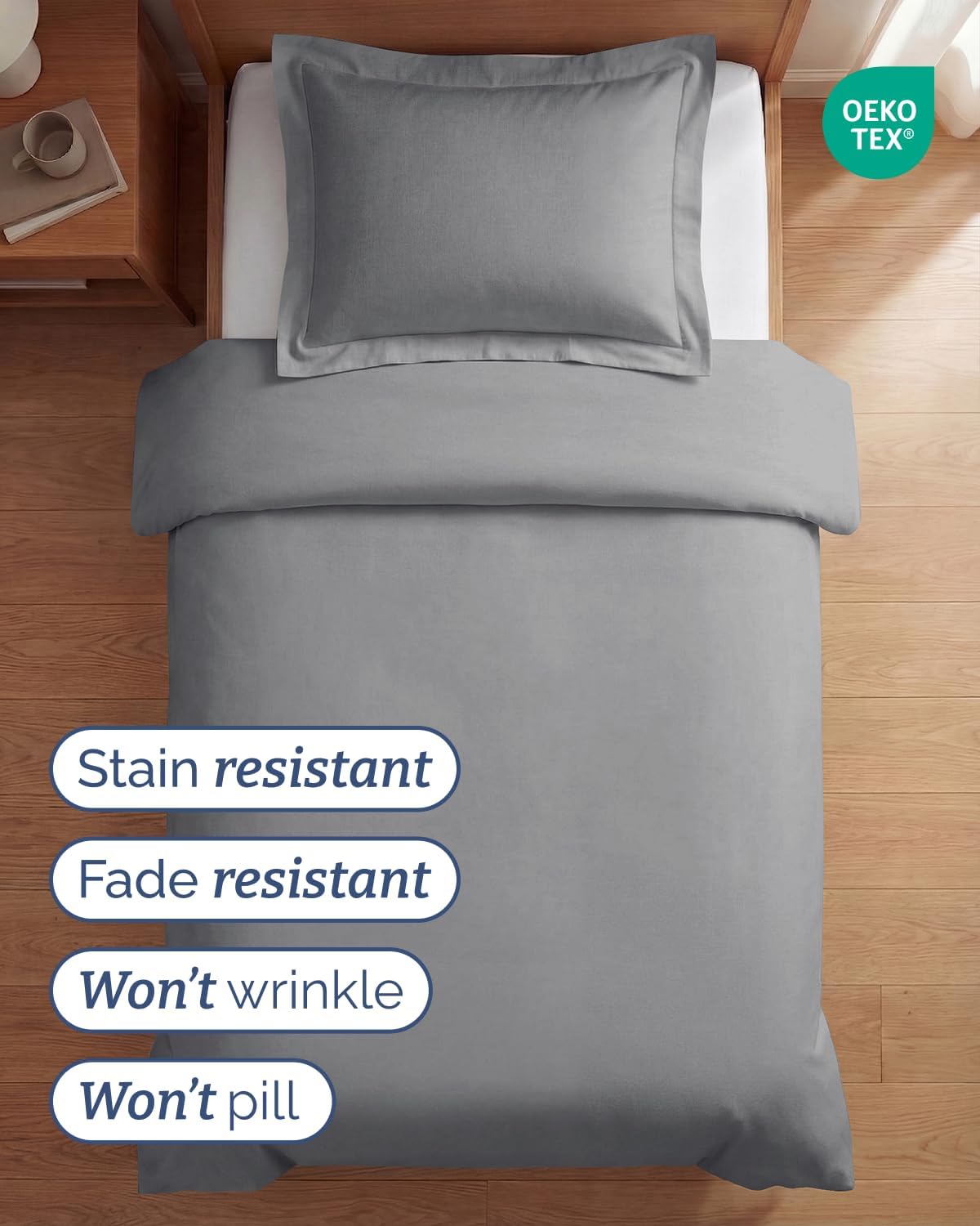 Duvet Cover Twin/Twin XL - 2 Piece Set, College Dorm Room - Steel Blue