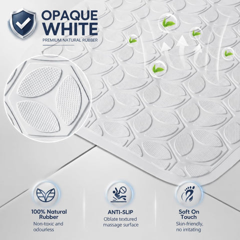 Non-Slip Rubber Bathtub Mat with Suction Cups, 16 × 28 Inch (White)