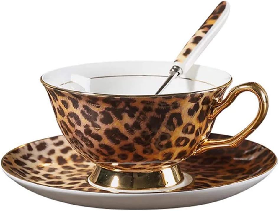 Bone China Cup& Saucer Set, 6.8oz (Leopard Pattern)