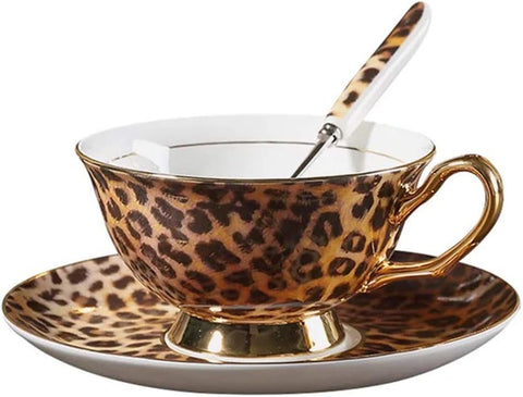 Bone China Cup& Saucer Set, 6.8oz (Leopard Pattern)