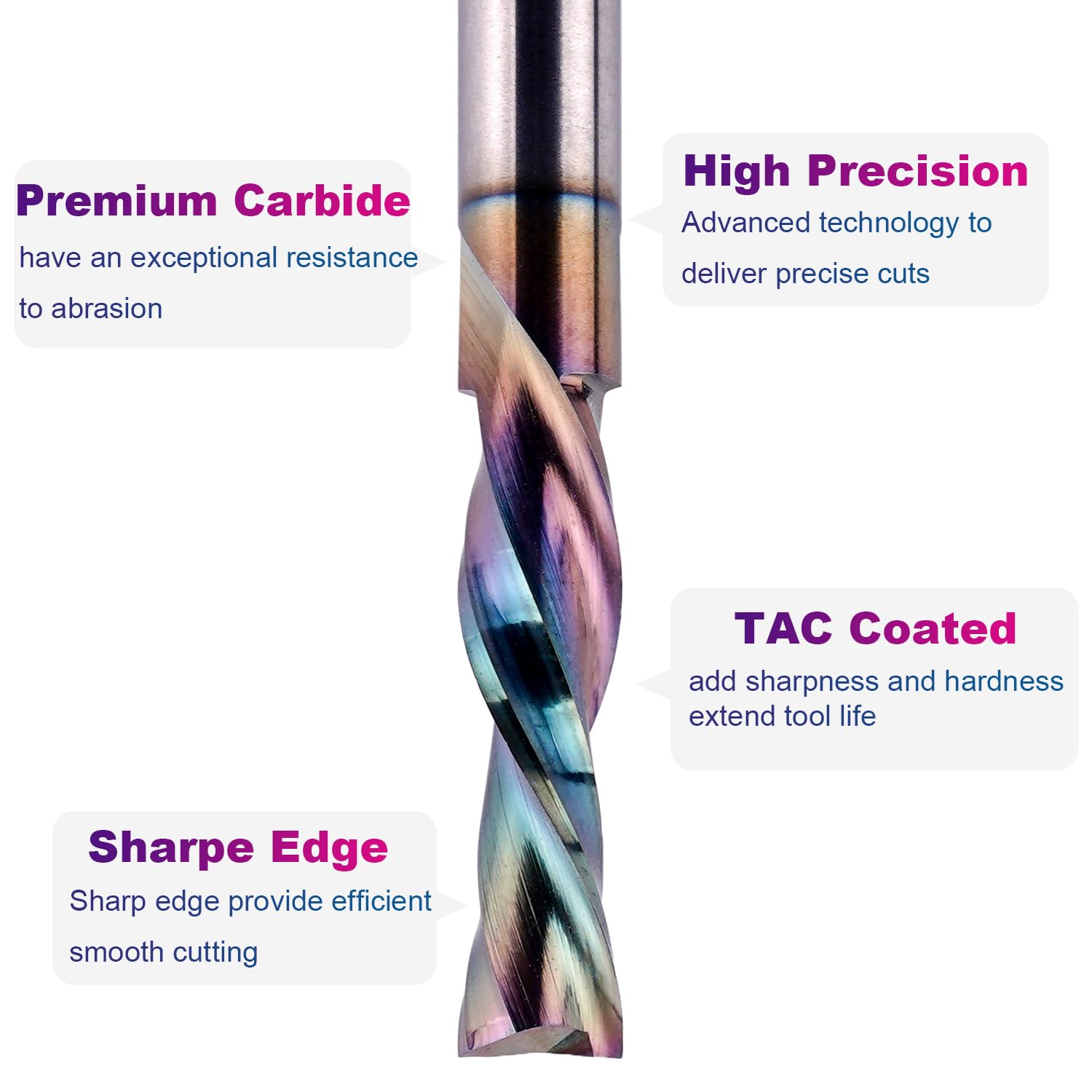 SpeTool 1/4 Inch Shank Downcut Spiral Router Bit 1/4 Inch Cutting Diameter 1 inch Cutting Length with Extra Long Life Coating CNC Router Bits End Mill for Woodwork Mortise Slot
