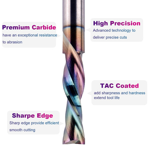 SpeTool 1/4 Inch Shank Downcut Spiral Router Bit 1/4 Inch Cutting Diameter 1 inch Cutting Length with Extra Long Life Coating CNC Router Bits End Mill for Woodwork Mortise Slot