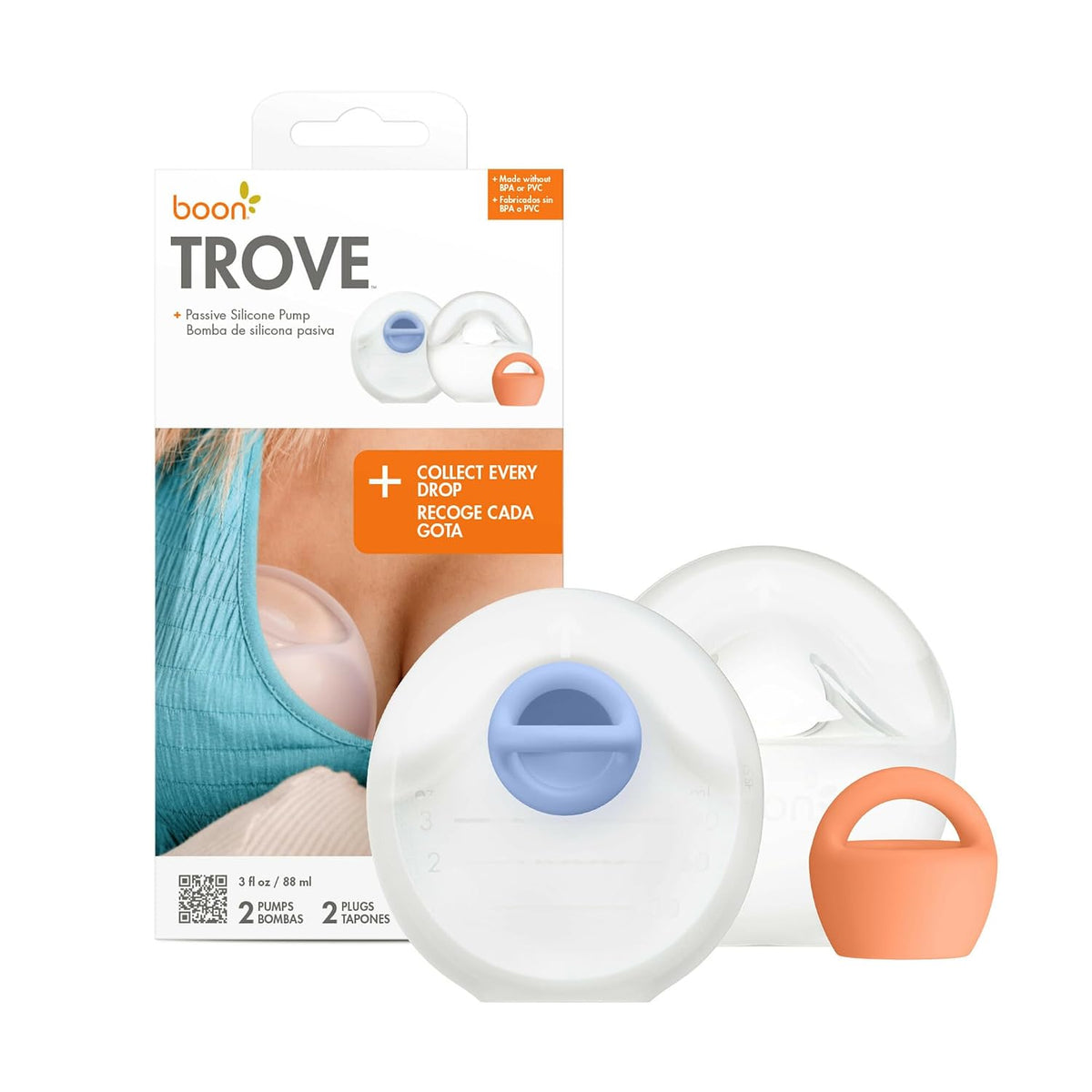 Boon Trove Silicone Manual Breast Pump - Discreet Milk Collector - 2 Count