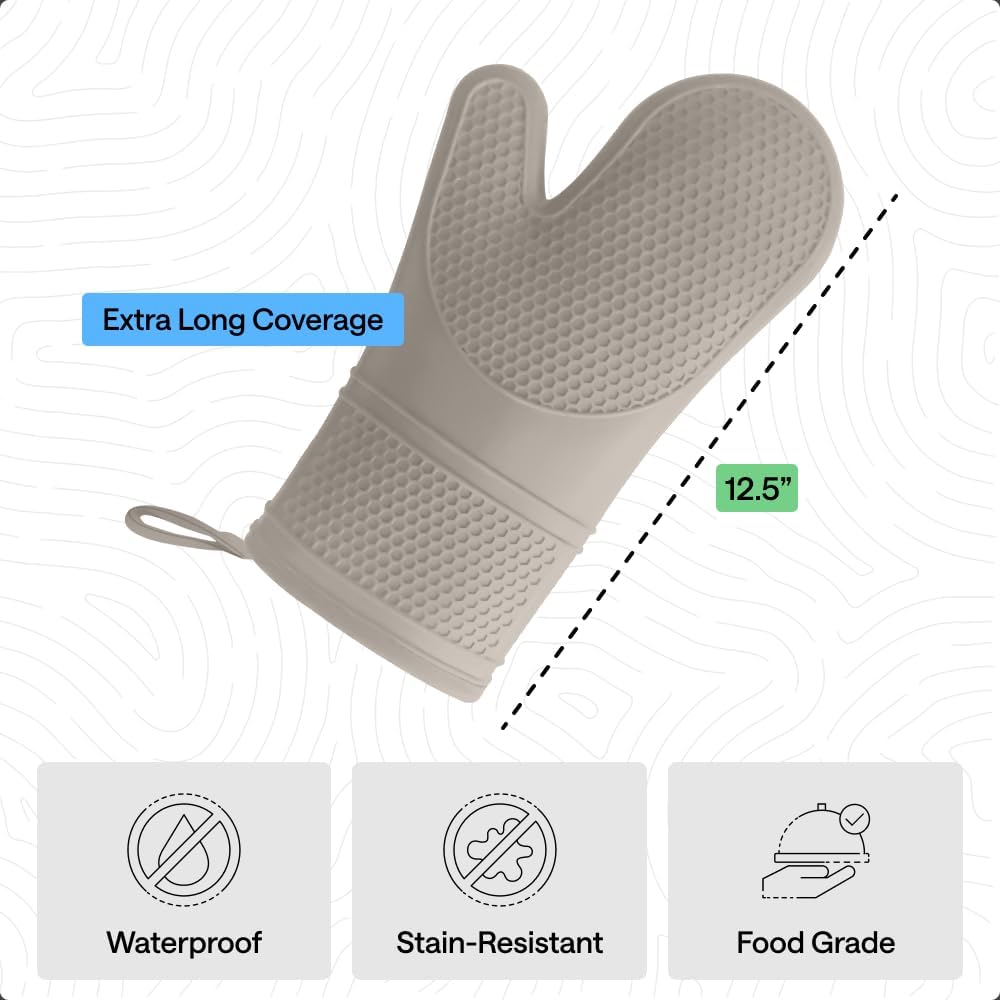 GORILLA GRIP Silicone Oven Mitts, 550F Heat Resistant, 12.5x8.3, Almond