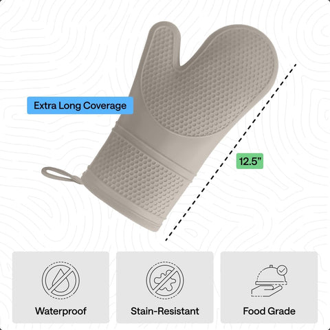 GORILLA GRIP Silicone Oven Mitts, 550F Heat Resistant, 12.5x8.3, Almond