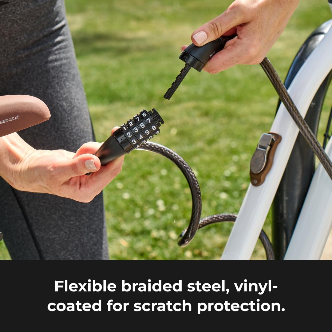 Master Lock Black Set Your Own Combination Bike Lock, Metal Cable Lock has a Weather Resistant Vinyl Coating for Outdoor Durability, 5 Feet Long, 8370D
