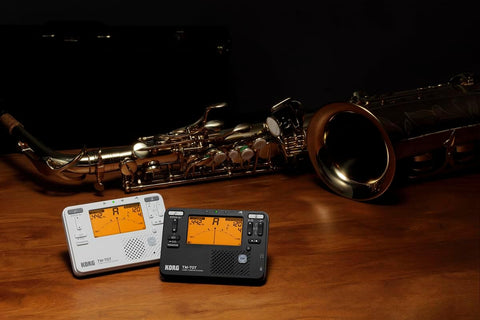 Korg TM-70C Tuner and Metronome w/ Contact Mic, Sound Out Mode, Transpose Mode, and Chromatic Mode - White