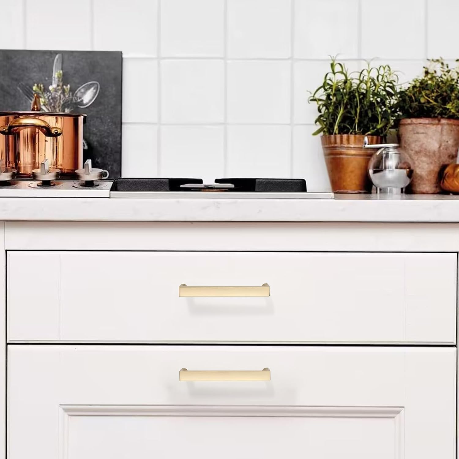 6 Pack 3.75 Inch Brushed Gold Cabinet Pulls, Kitchen Hardware