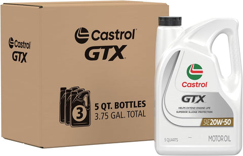 Castrol GTX 20W-50 Conventional Motor Oil, 5 Quarts, Pack of 3