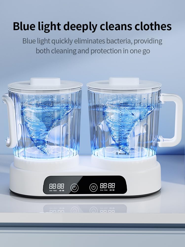 Portable Mini Washing Machine for Underwear, 2.5L*2 Underwear Washing Machine 8000mAh Rechargeable Battery–Deep Cleans Socks & Baby Clothes Ideal for Travel, Dorm & RV