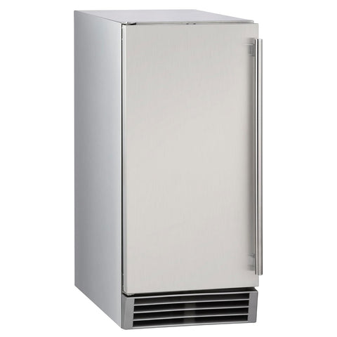 Maxx Ice MIM50P-O Indoor Outdoor Energy Star Built-in Under Counter Clear Ice Maker Machine with Drain Pump Reversible Door 65 Pound Production and 25 Pound Storage Capacity, 14.6" Wide, Silver