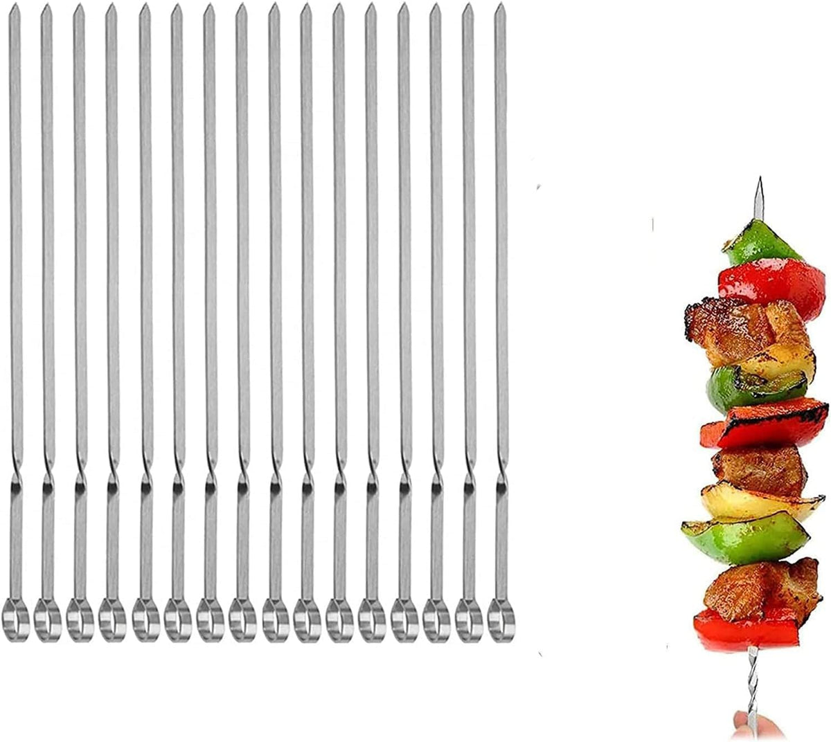 Metal Skewer for Grilling,Kabob Skewer,Flat BBQ Barbecue Skewer,Grilling Skewers Set,Reusable BBQ (14" skewer(16 pack))