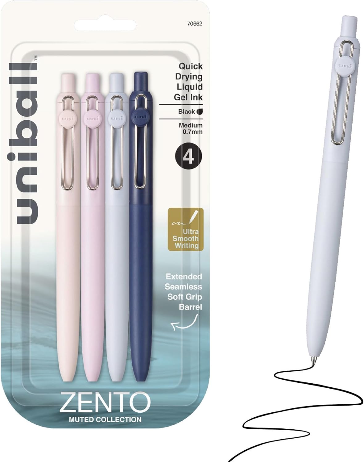 uniball™ Zento Gel Pens, Black Ink, 0.7mm Medium Point, 4 Count