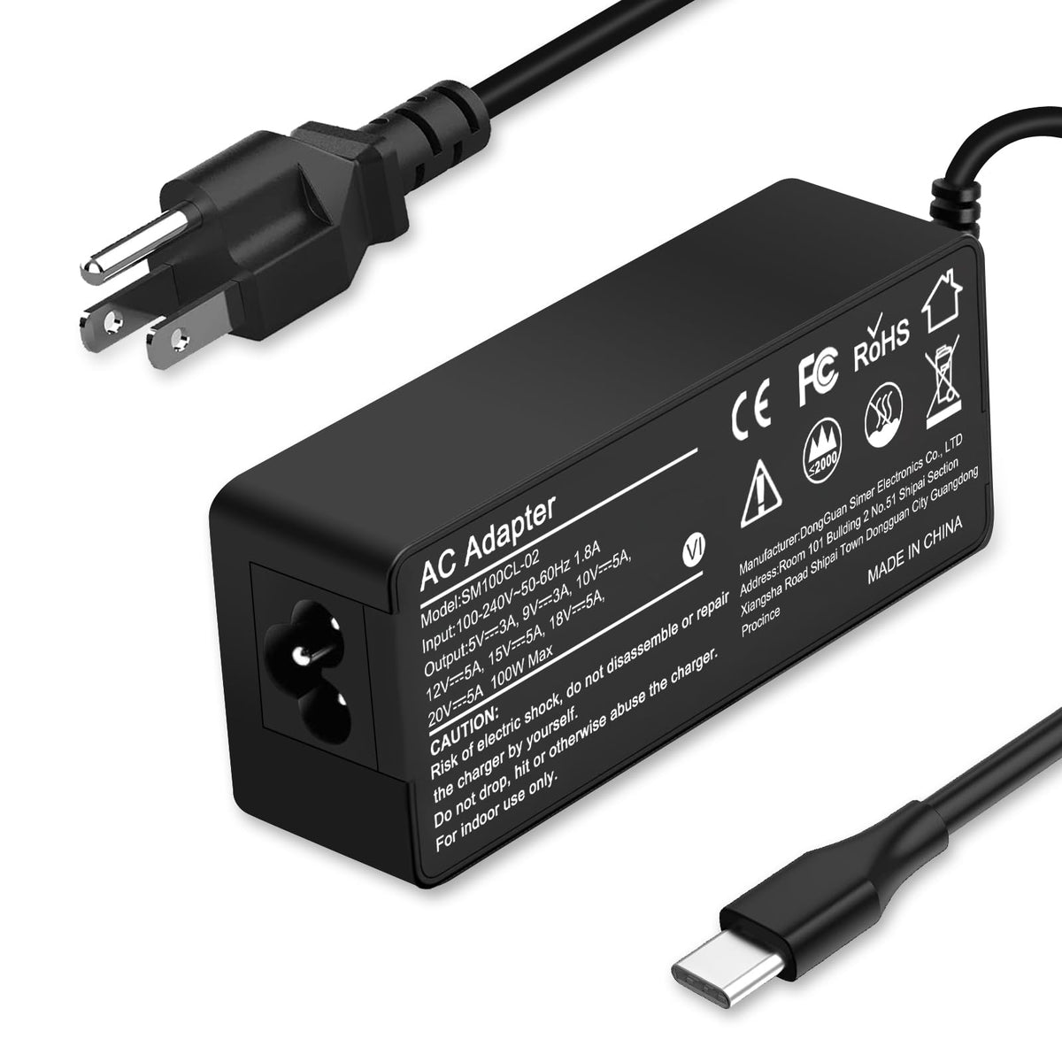 Universal 100W USB-C Laptop Charger for Lenovo,HP,Acer,Dell,Asus,Mac Book Pro/Air 16, 15, 14, 13 Inch, Chromebook, Lenovo ThinkPad and Type-C Adapter Charger (SM100CL-01)