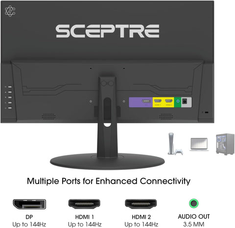 Sceptre New 22-Inch Gaming Monitor, FHD 1080p, Up to 144Hz, HDMI, DisplayPort, Built-in Speakers, Machine Black (E225W-FW144 Series, 2026)