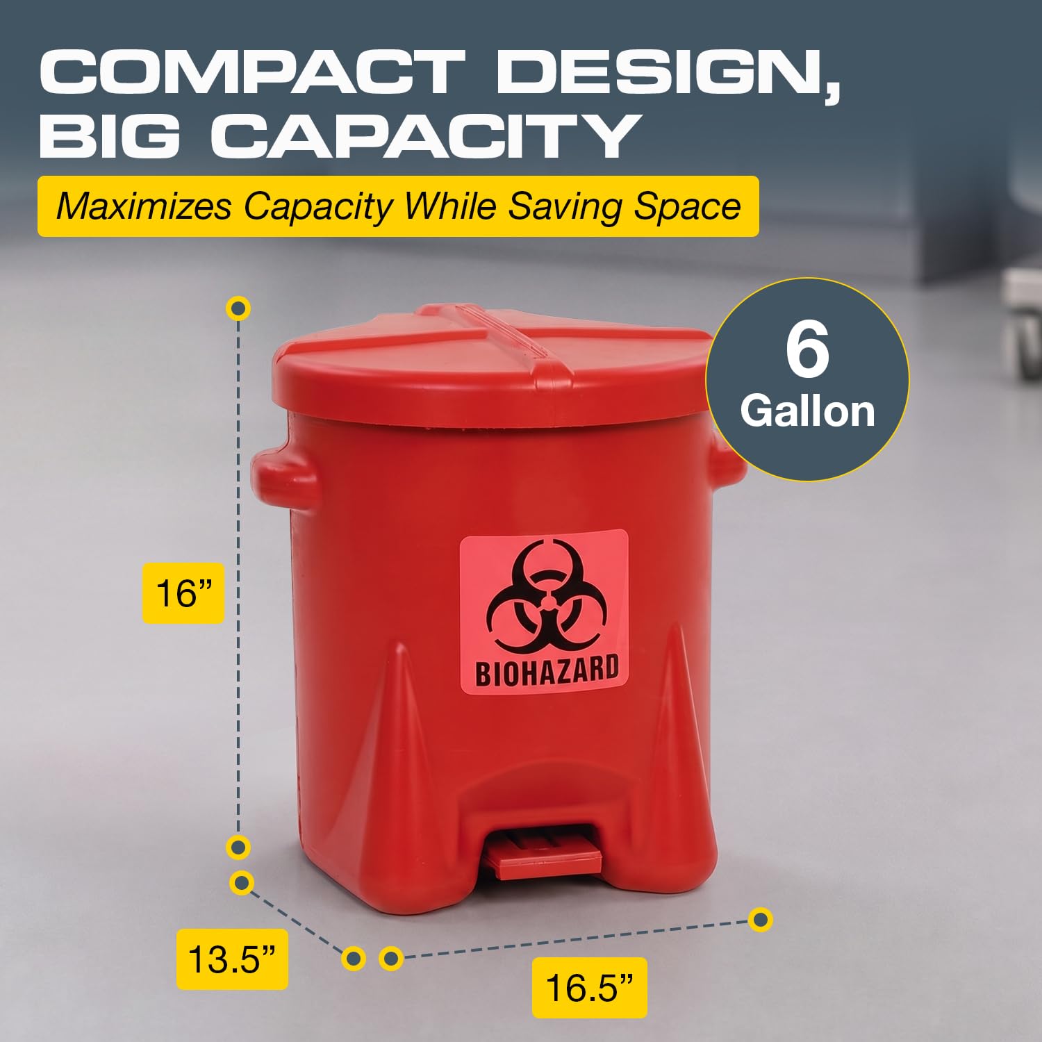 Eagle Biohazard Trash Can, Self-Closing Lid, 6 Gallon, Made in the USA, Red