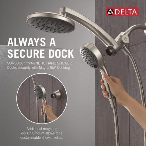 Delta 6-Setting PivotPro 3-in-1 Combination Shower Head with ProClean Spray, Brushed Nickel Round Shower Head Rainfall with Handheld Spray, 1.75 GPM, SpotShield Brushed Nickel 75648SN