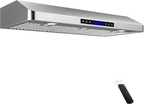 EKON 36 inches Under Cabinet Range Hood, 900 CFM Stainless Steel Kitchen Chimney Vent, 4 Speed Touch Screen Control With Remote 2Pcs 3W LED lights Dishwasher-safe Filters Fan Timer
