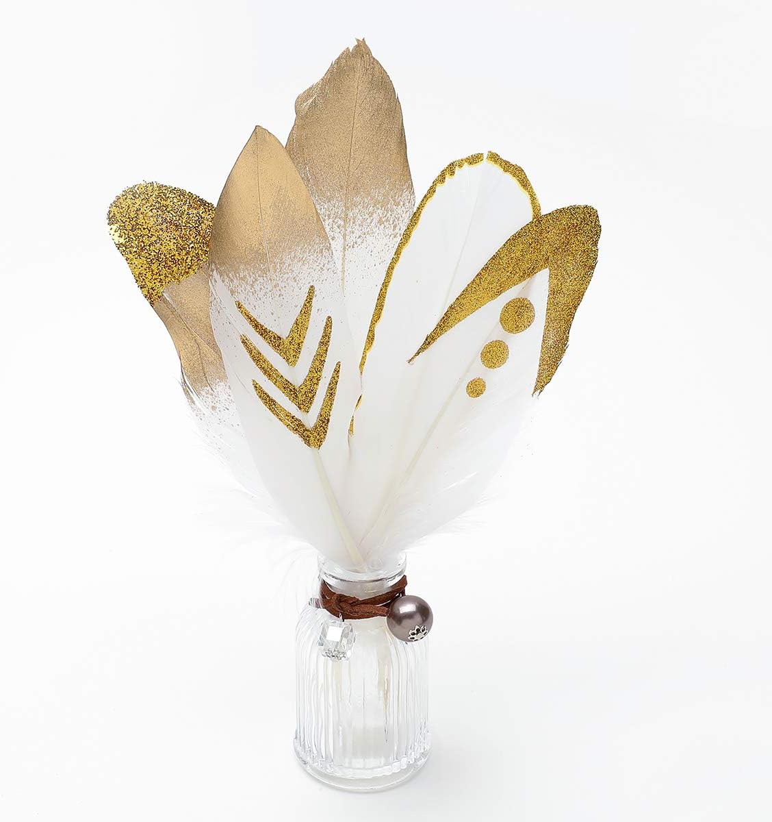 Ballinger Mixed White Gold Large Goose Feather Bulk,50Pcs,5 Style,6-8inch