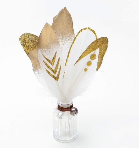 Ballinger Mixed White Gold Large Goose Feather Bulk,50Pcs,5 Style,6-8inch