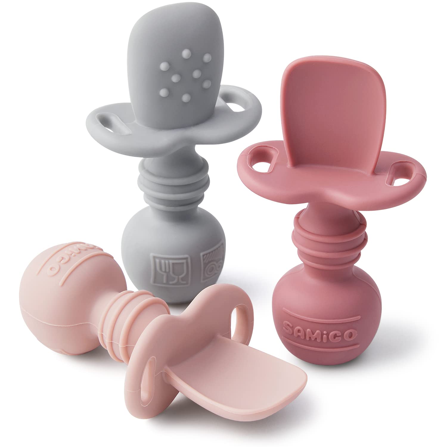 SAMiGO Silicone Baby Spoons Self Feeding 6 Months, Infant Eating Utensils
