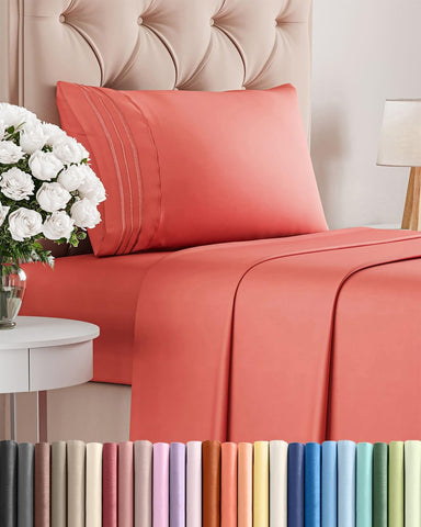 Twin Size 3 Piece Sheet Set - Comfy Breathable & Cooling Sheets - Coral
