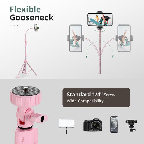 SENSYNE 88" Phone Tripod & Selfie Stick, Extendable Cell Phone Tripod Stand with Wireless Remote and Phone Holder, Pink