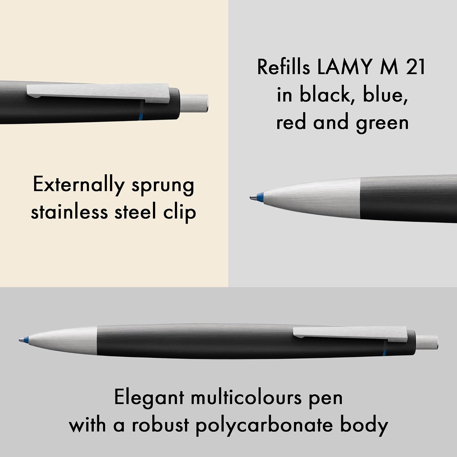 LAMY 2000 4 Color Ballpoint Pen – Multifunction Pen with Brushed Fibreglass Barrel & Stainless Steel Clip