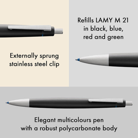 LAMY 2000 4 Color Ballpoint Pen – Multifunction Pen with Brushed Fibreglass Barrel & Stainless Steel Clip