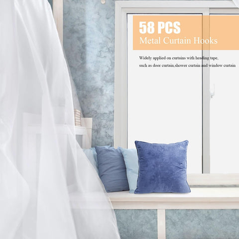 Sopito 58Pcs Curtain Hooks for Door Window Shower Curtain, Silver