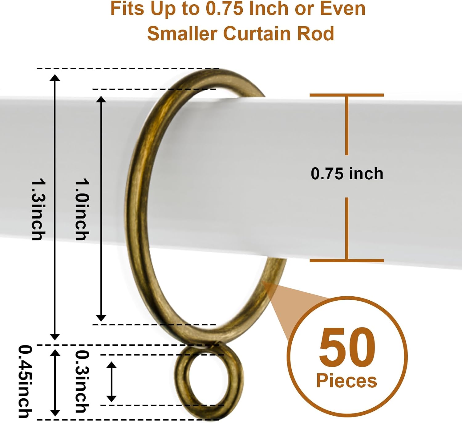 50 Packs Bronze Metal Curtain Rings with Eyelets, 1 inch Inner Diameter Drapery Rings Apply for Curtain Rods(Fits Up to 3/4-Inch Rod)