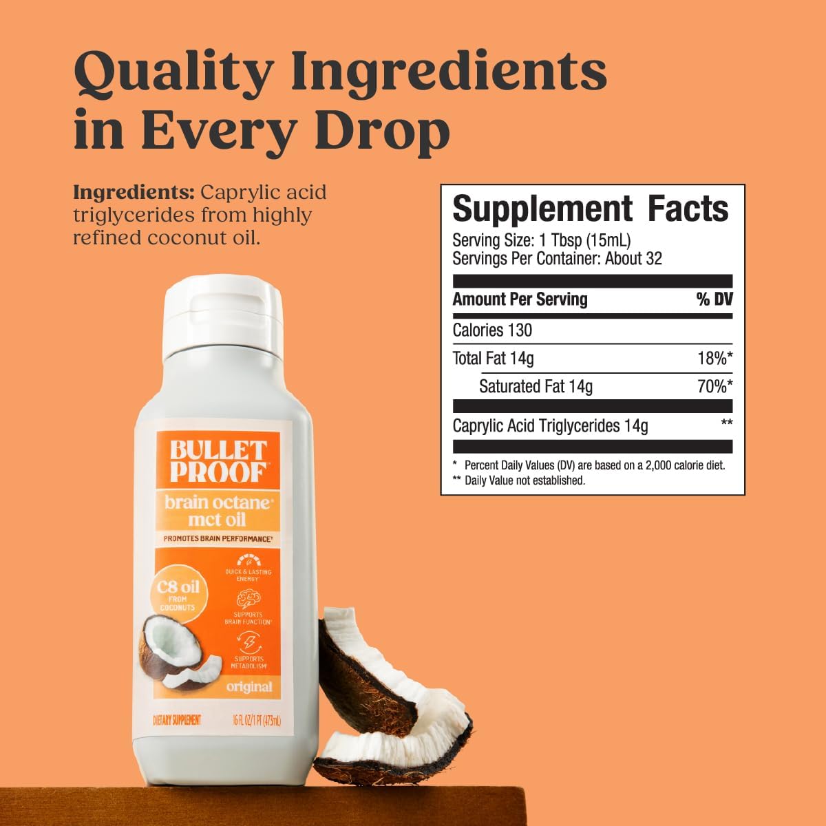 Bulletproof Brain Octane C8 MCT Oil, 16 oz (3-Pack) – 100% C8 from Coconut