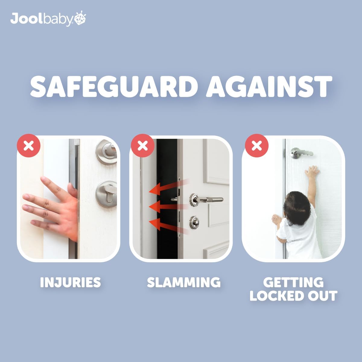 Jool Baby Door Pinch Guards (6 Pack) – Slam Preventer – Babyproof Doors to Avoid Pinched Fingers & Door Slamming, Keep Pets from Getting Locked in