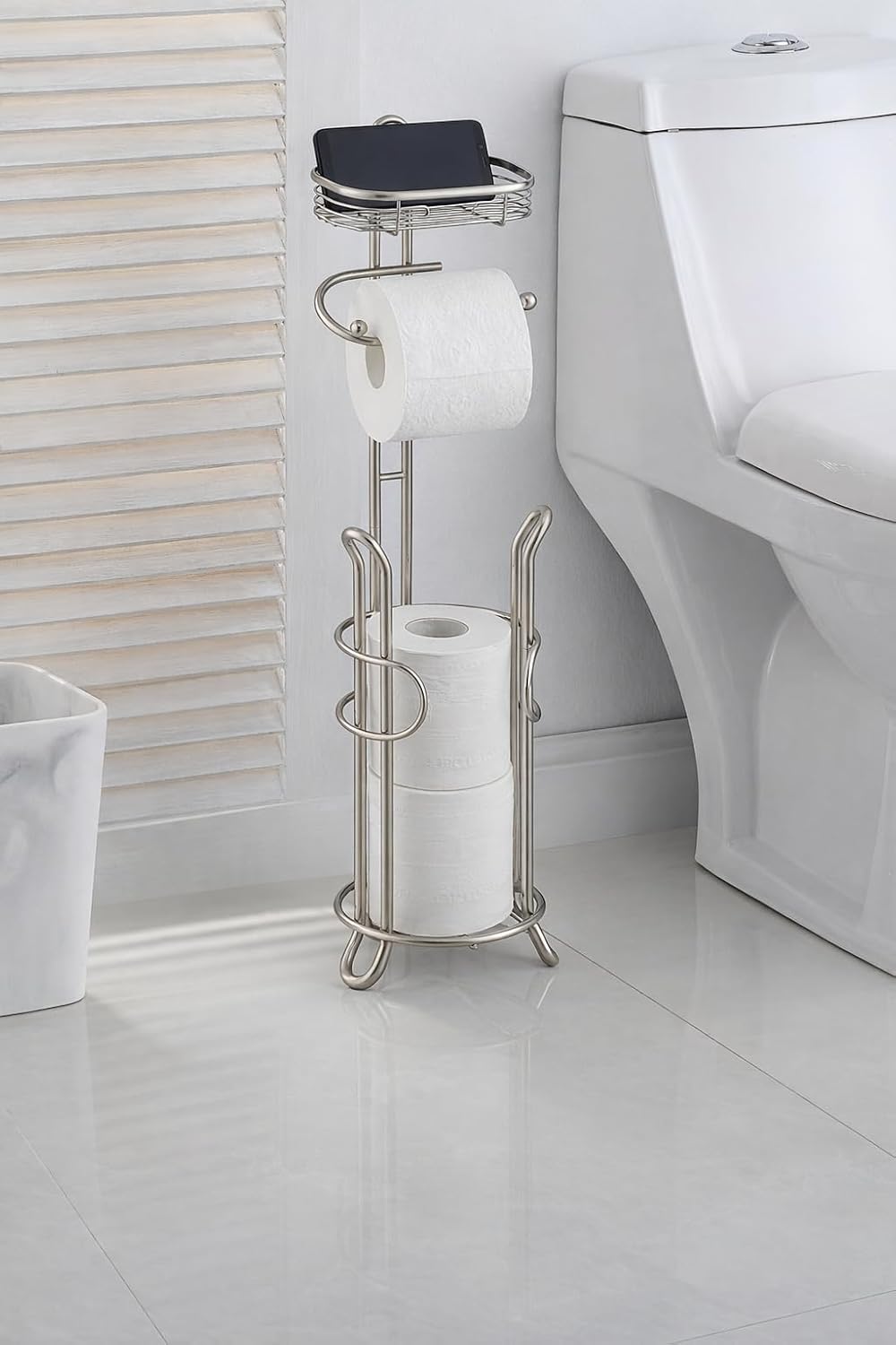 SunnyPoint Bathroom Heavyweight Toilet Tissue Paper Roll Storage Holder Stand with Reserve and Shelve, The Reserve Area Has Enough Space to Store Mega Rolls. (SN)