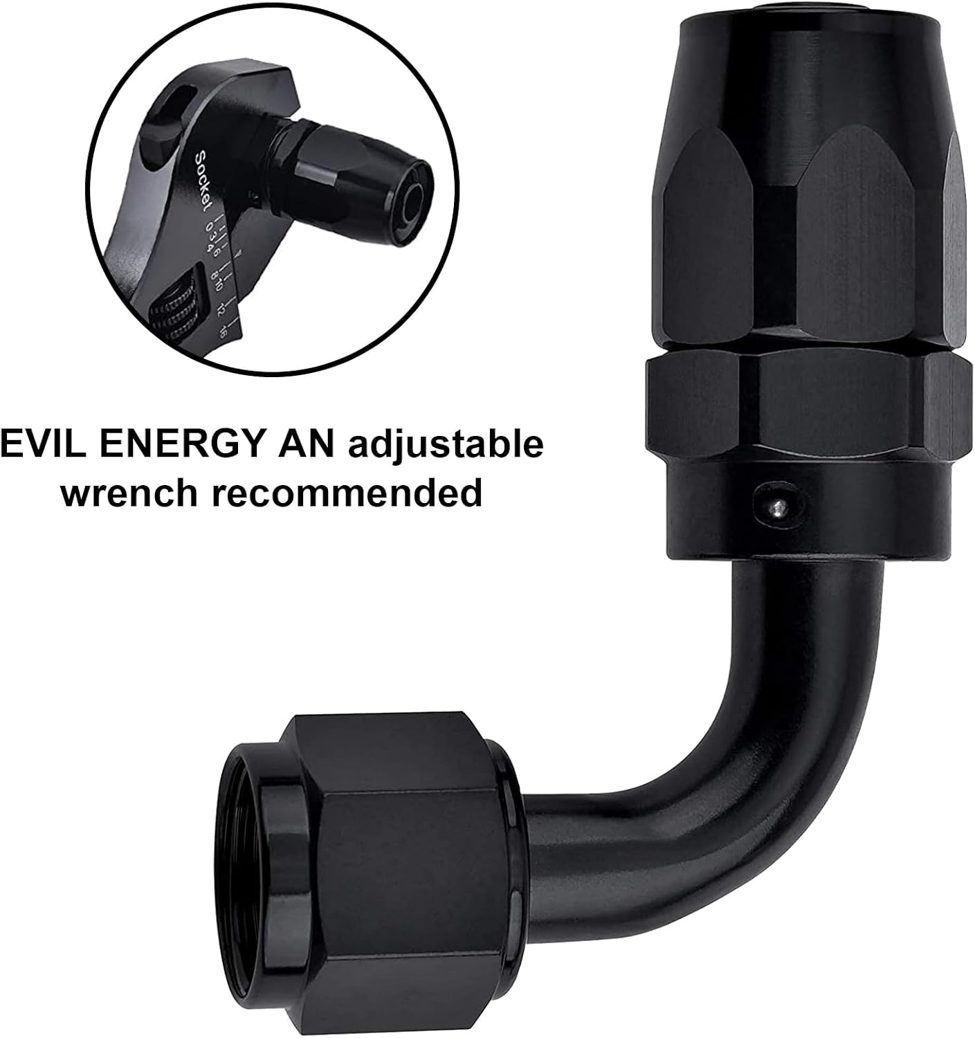 EVIL ENERGY 12AN Hose End Fitting 90 Degree Swivel for CPE Braided Hose Black 2PCS