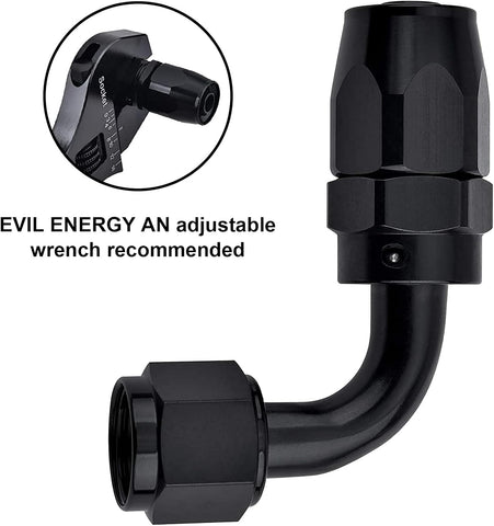 EVIL ENERGY 12AN Hose End Fitting 90 Degree Swivel for CPE Braided Hose Black 2PCS