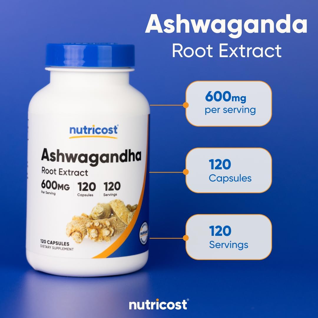 Nutricost Ashwagandha Herbal Supplement 600mg, 120 Capsules, Gluten-Free
