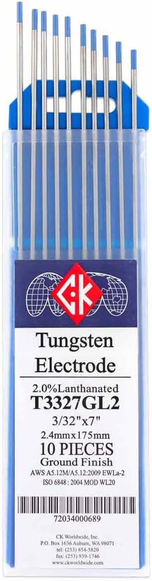 CK T3327GL2 2% Lanthanated Tungsten Electrode 3/32" X 7", 10 pack