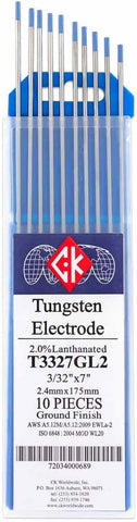 CK T3327GL2 2% Lanthanated Tungsten Electrode 3/32" X 7", 10 pack