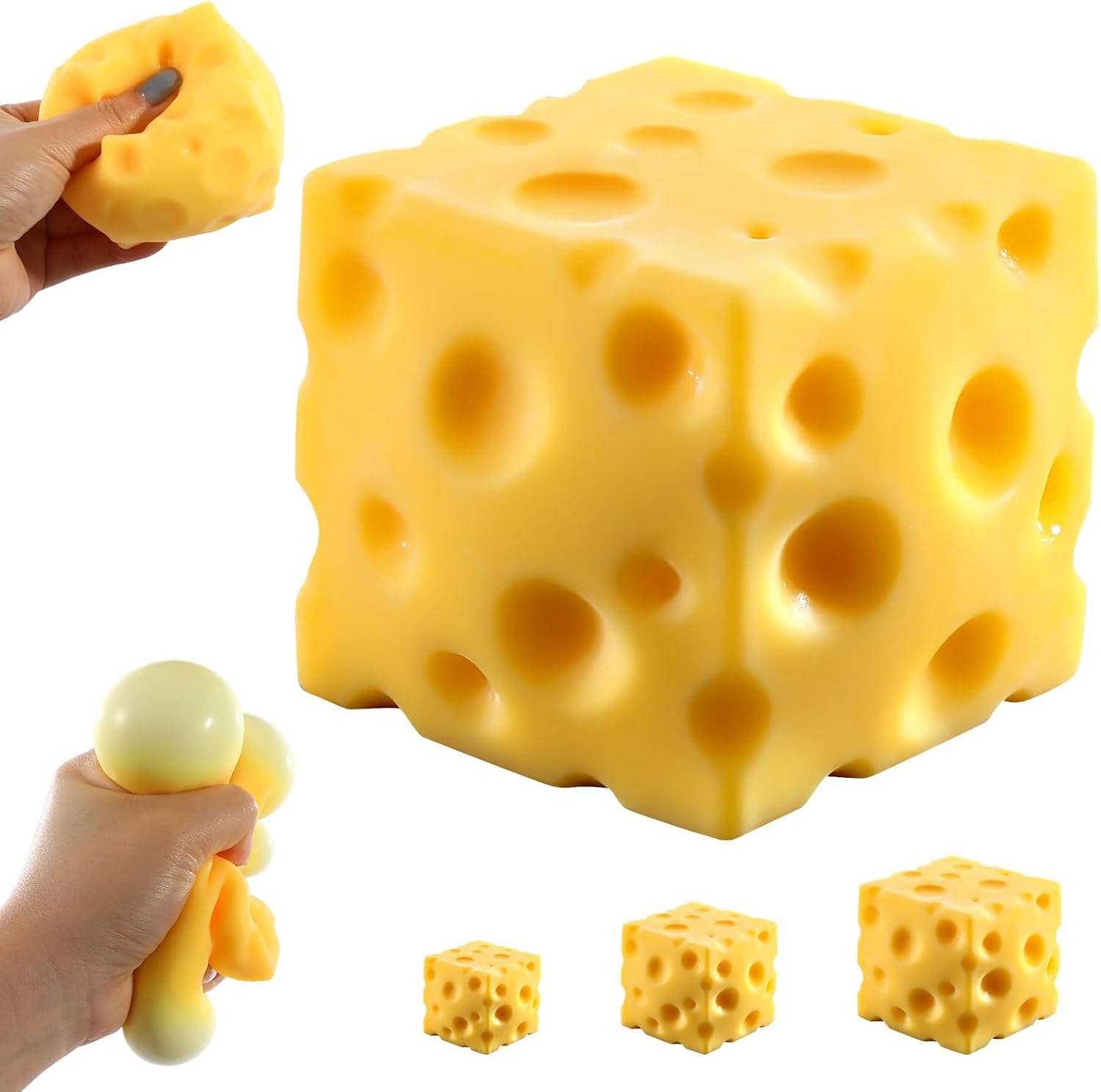 Big Cheese Squishy (10cm), Jumbo Squishy Cheese Block Stress Relief Fidget Toy,Large Size Viral Squeeze Toys for Holiday & Birthday Gifts (4 Inch)