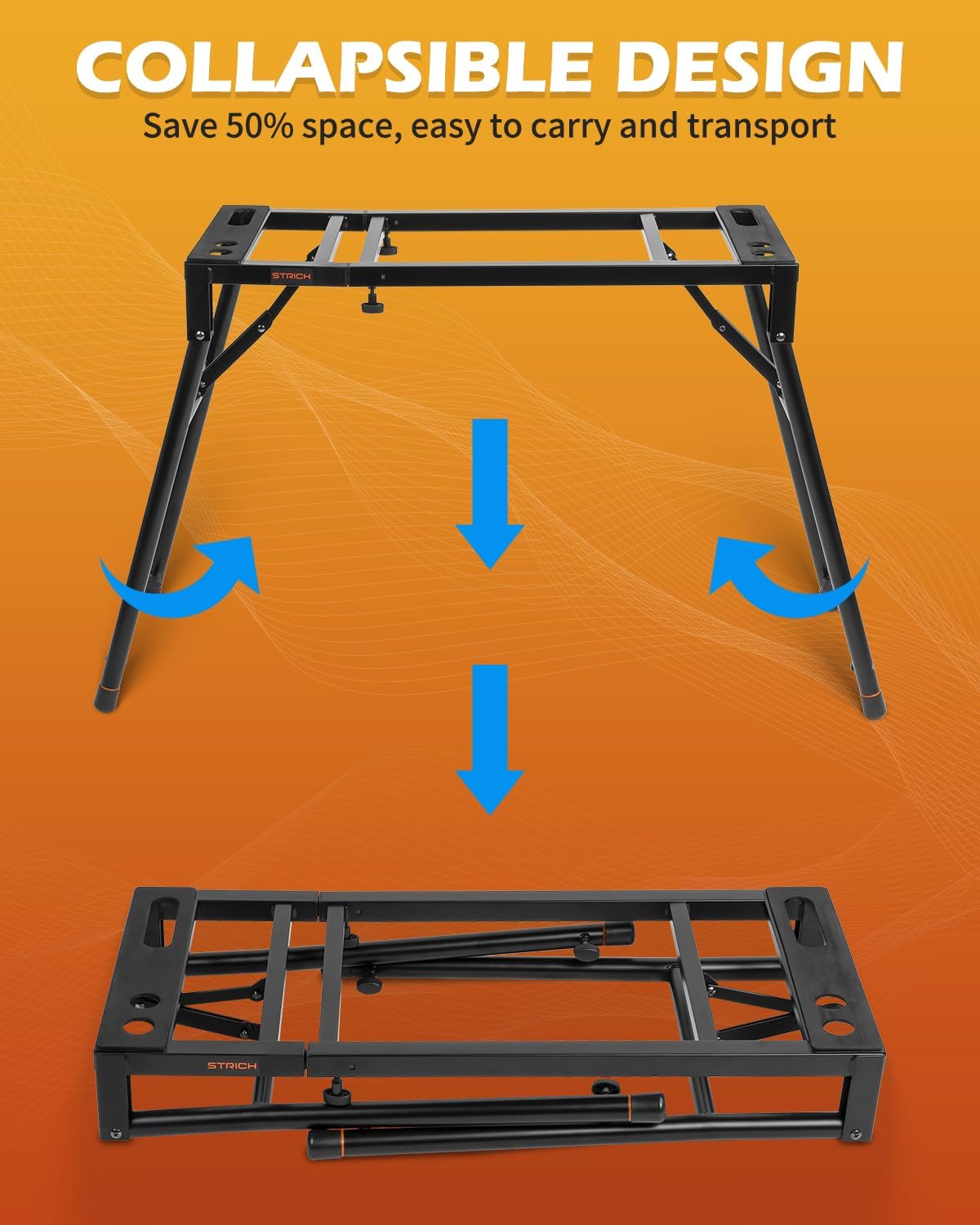 STRICH Collapsible Piano Keyboard Stand - Adjustable and Portable Heavy Duty Music Stand - Fits 54/61/88 Key Electric Digital Pianos - Sturdy Musical Keyboard Table