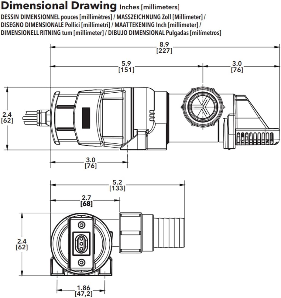 Rule LoPro Series Bilge Pumps, Compact, Horizontal or Vertical Mounting, 360 Degree Discharge