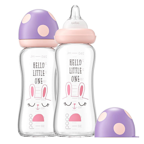YOHKOH Natural Glass Baby Bottles, 8.8oz Purple 2‑Pack