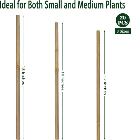 Plant Stakes,16IN Natural Garden Bamboo Sticks, 20Pcs Plant Support Stakes