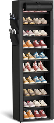 Kitsure 10-Tier Shoe Rack with Cover, Vertical Shelf, 17.5" Wide, White