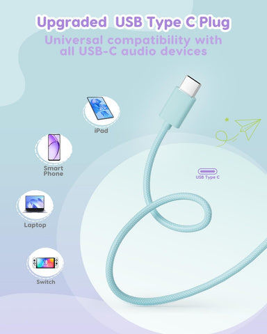 awatrue USB‑C Kids Headphones for School,74‑85‑94dB Limiter, w/Mic HK07C