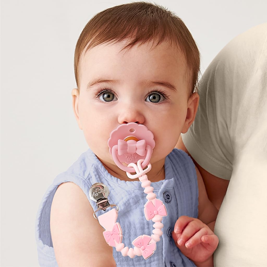 Itzy Ritzy Silicone Pacifier Clip, Binky Clip Holder for Babies (Pink Bows)